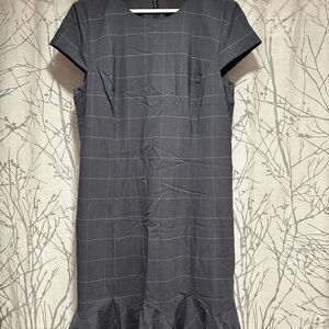 Banana Republic Charcoal Checkered Midi Dress, Back Zip, Fully Lined, Size 14